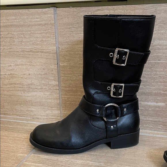 ART CLASS UGC Girls Size 5 Black Moto Boots zip up faux buckle - Picture 3 of 12